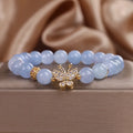 Sky blue aquamarine butterfly crystal bracelet for women with rhinestones and pearls on 17cm electroplated chain