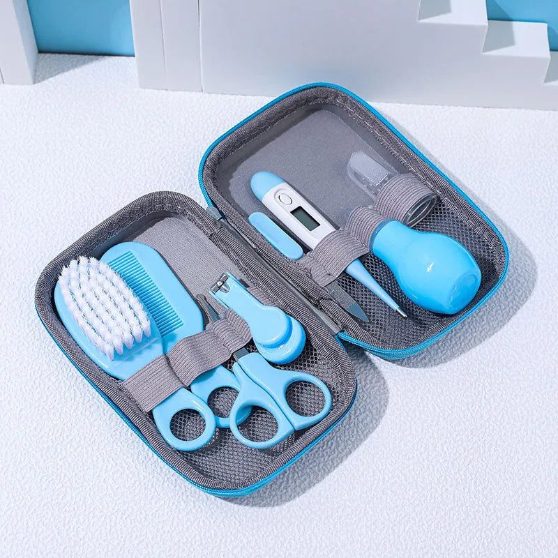 Baby nail cutting pliers 8-piece set in blue with EVA bag and soft head clipper