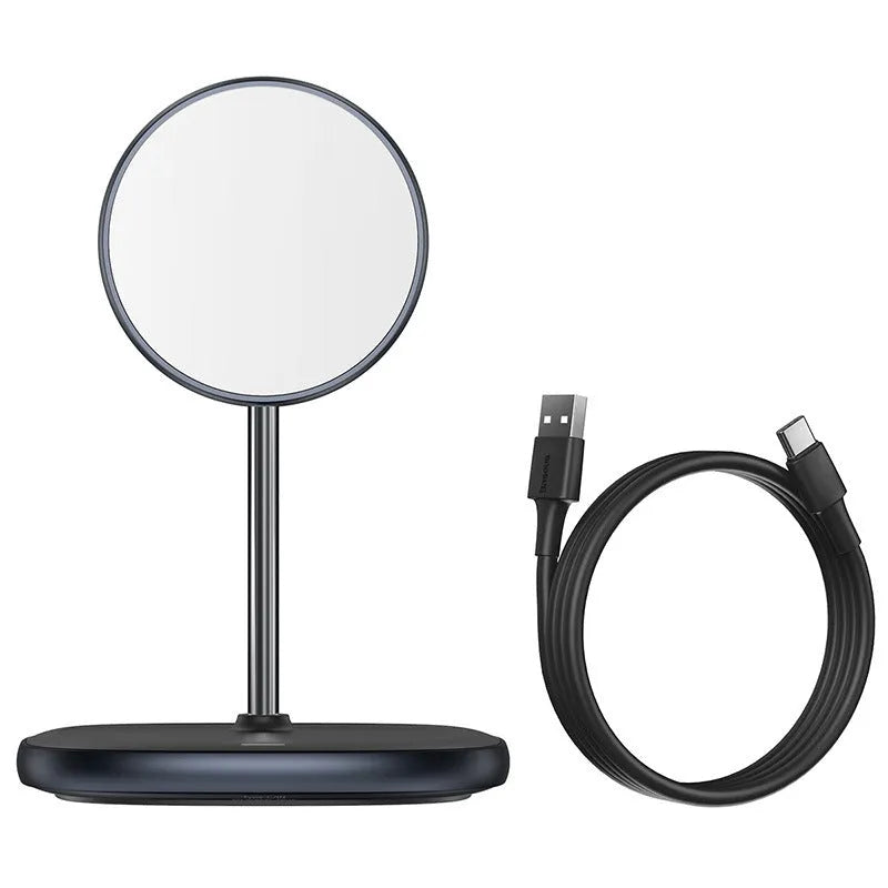Swan magnetic desktop wireless charger stand for iPhone 12 in black or white colours