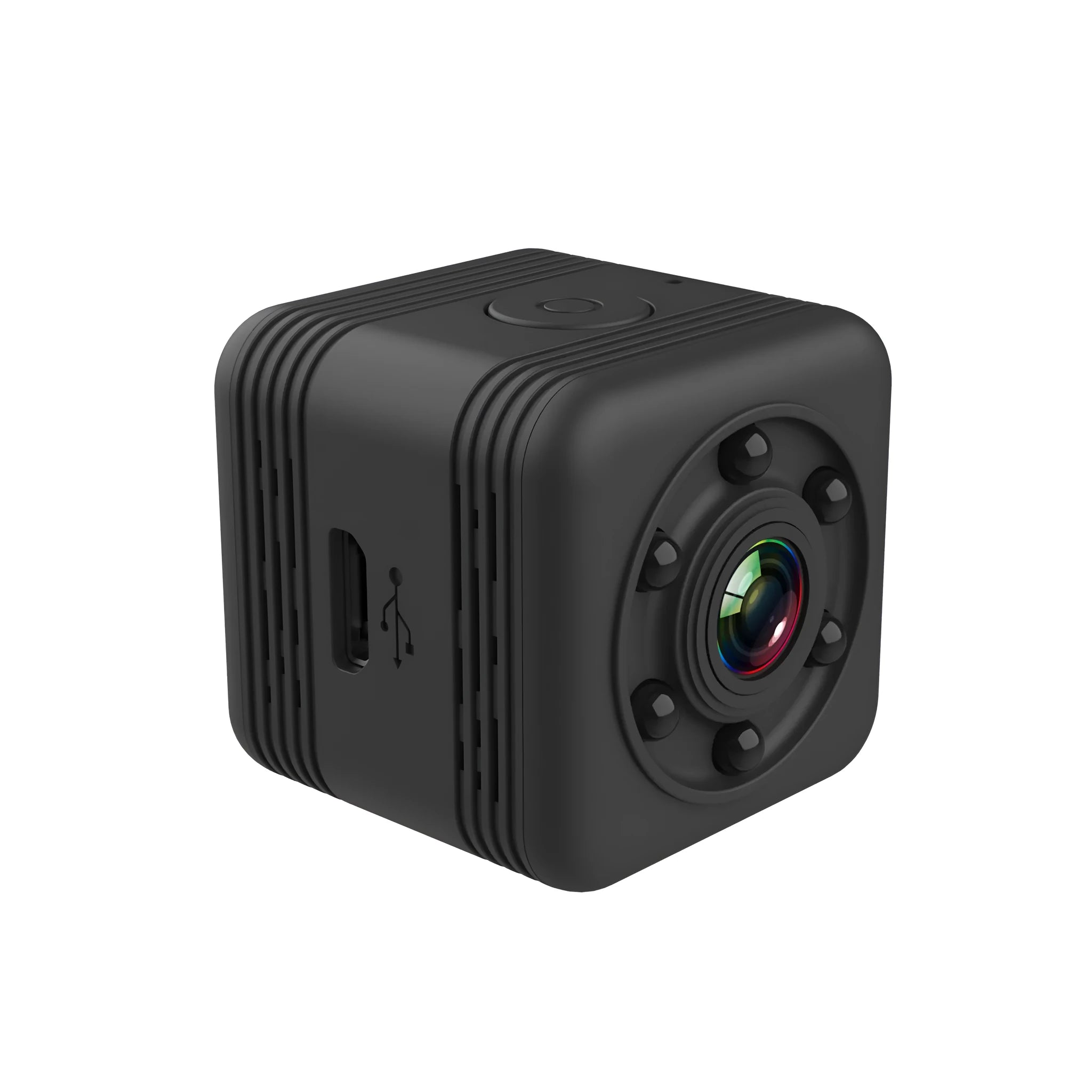 Black SQ29 waterproof sports camera showing Micro USB port and TF card slot for extended recording.