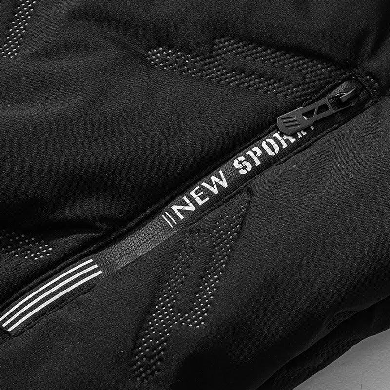 Men's graphene-design winter coat in black, thickened fleece, long sleeves, casual style
