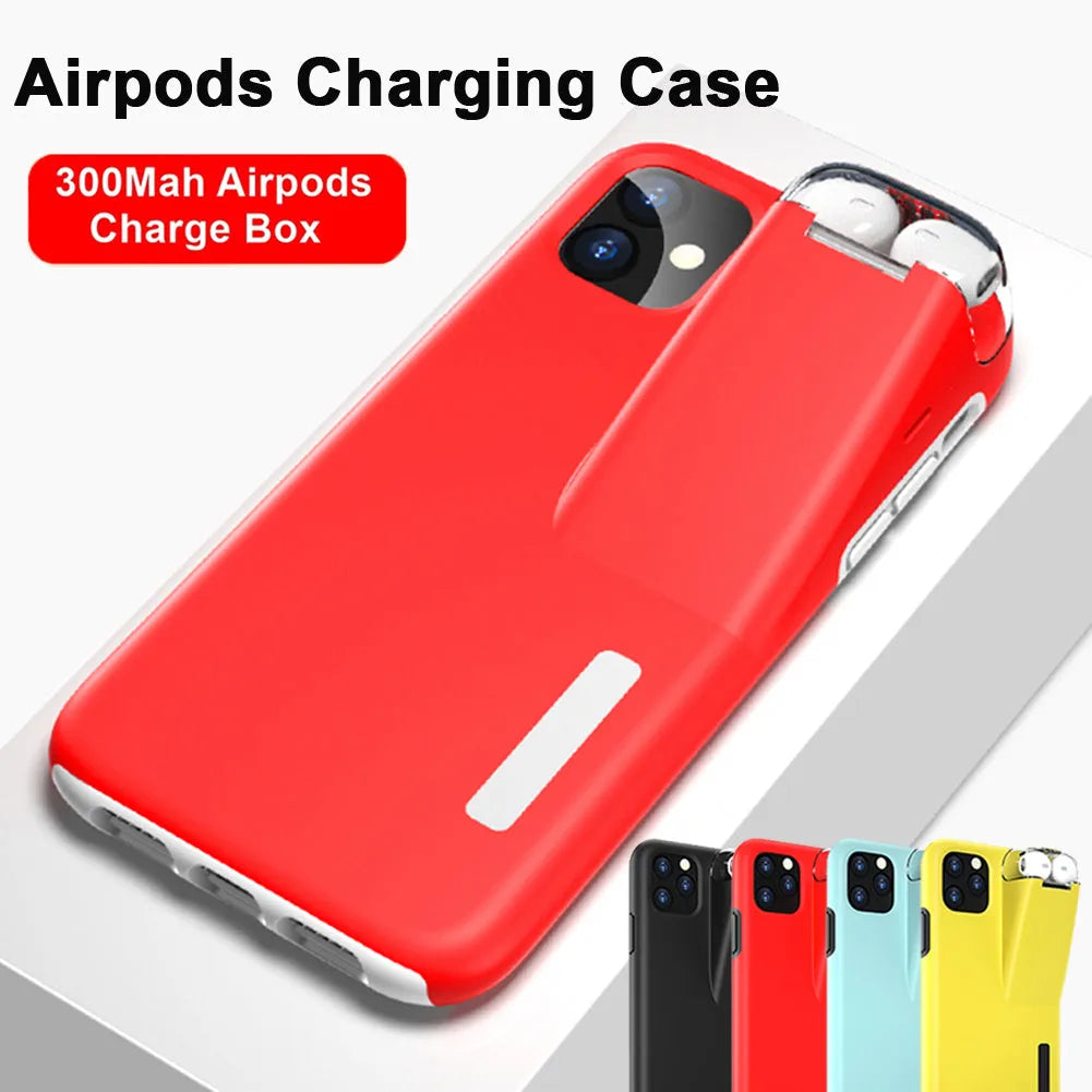 Black edge compatible charging case cover for AirPods and iPhone showing two-in-one design
