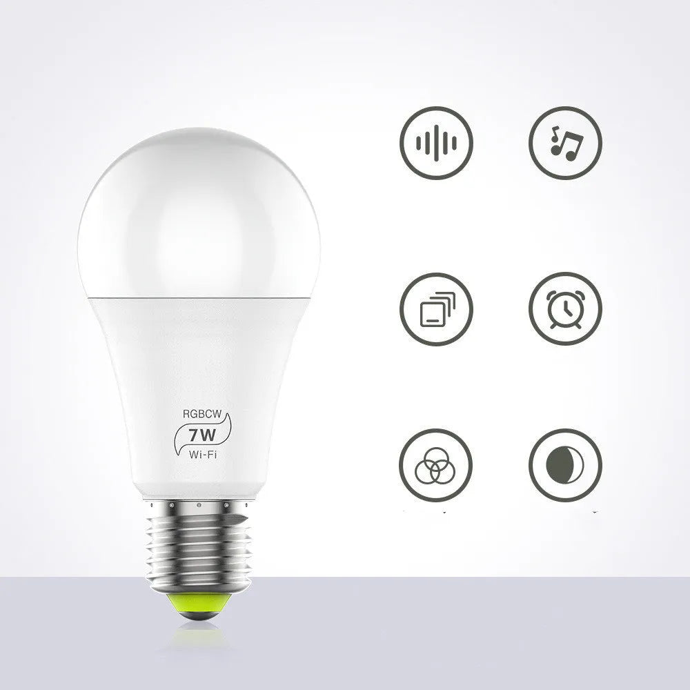 Smart WiFi LED light bulb with Alexa and Google voice control, showing colour temperature and RGB adjustment capabilities