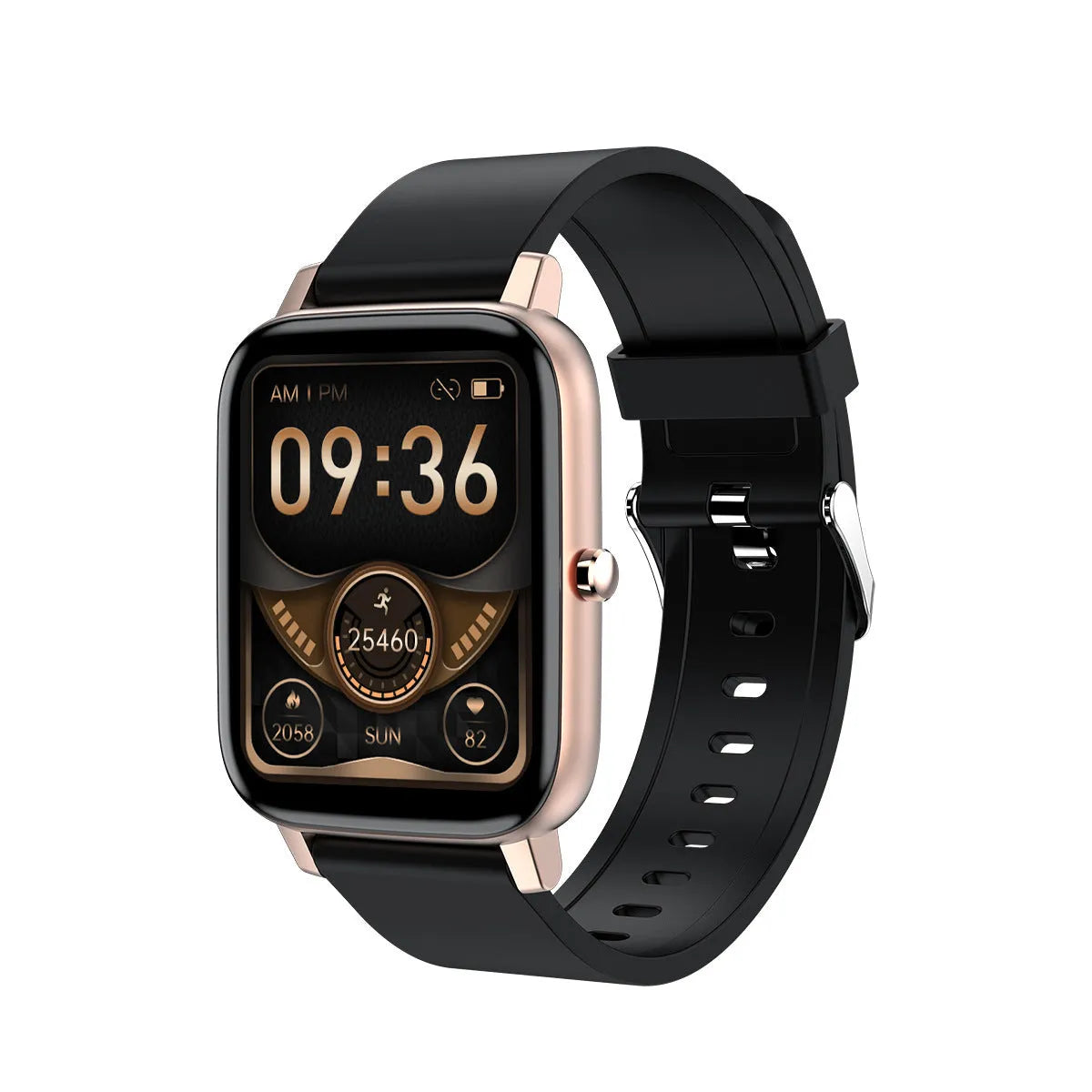 H80 sports smartwatch with black silicone strap showing ECG and blood oxygen monitoring on screen.