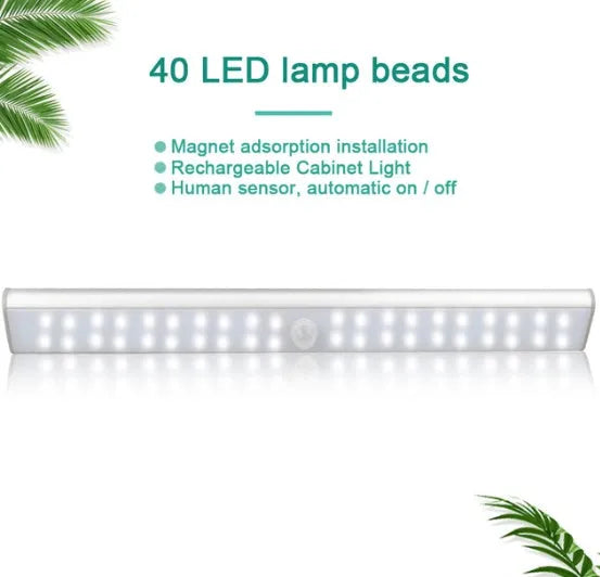 Rechargeable LED motion sensor light strip in three lengths for under-cabinet installation.