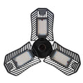 A foldable silver aluminium industrial LED garage lamp showing its waterproof housing and wide-angle light beam.