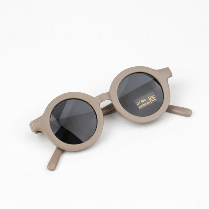 Children's round frame retro mocha glasses with UV400 protection in beige colour