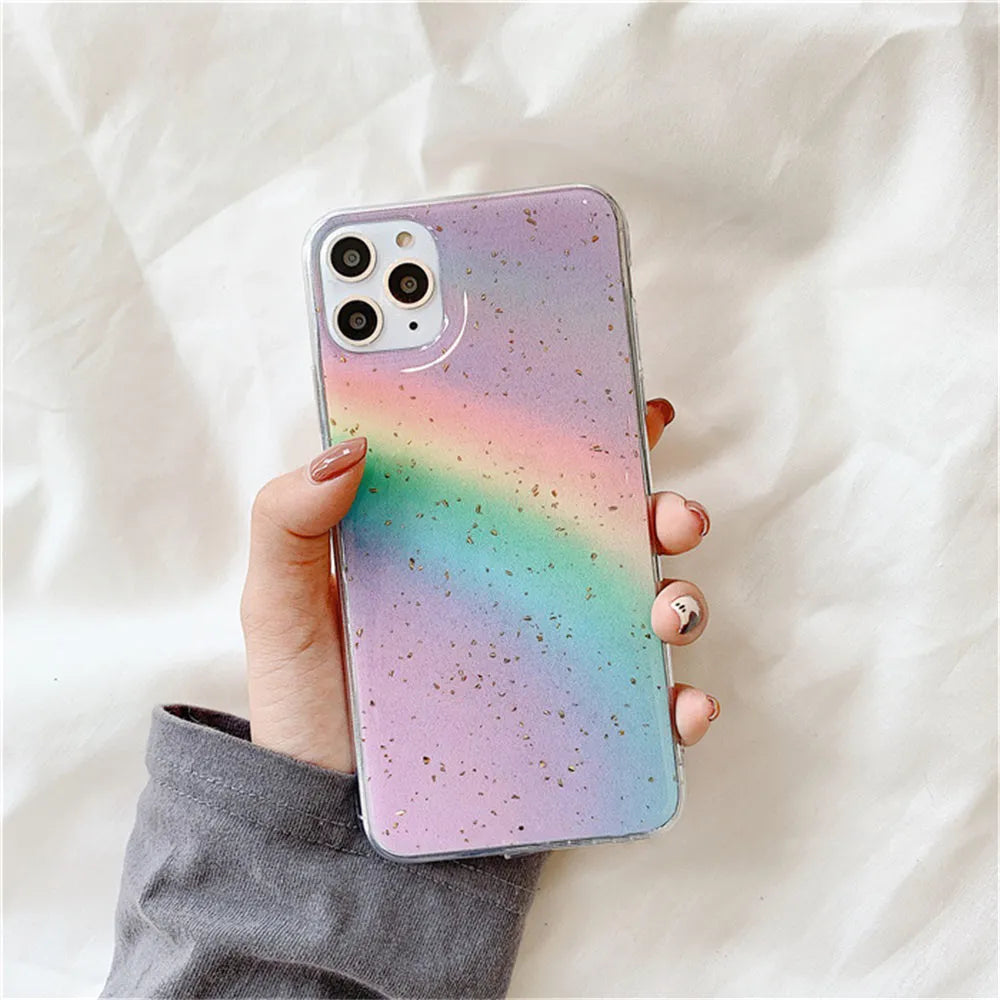 Rainbow gradient striped TPU phone case for iPhone models with Japanese-Korean style design