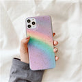 Rainbow gradient striped TPU phone case for iPhone models with Japanese-Korean style design