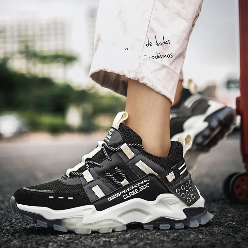 Daddy shoes with microfiber leather flying fabric upper, TPU sole, round toe, black blue colour