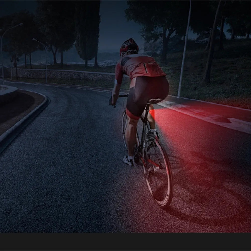 Black USB rechargeable bicycle tail light with brake sensor in aluminium housing