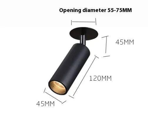 Black and white aluminium cylinder LED spotlight for recessed installation in 55-75mm openings