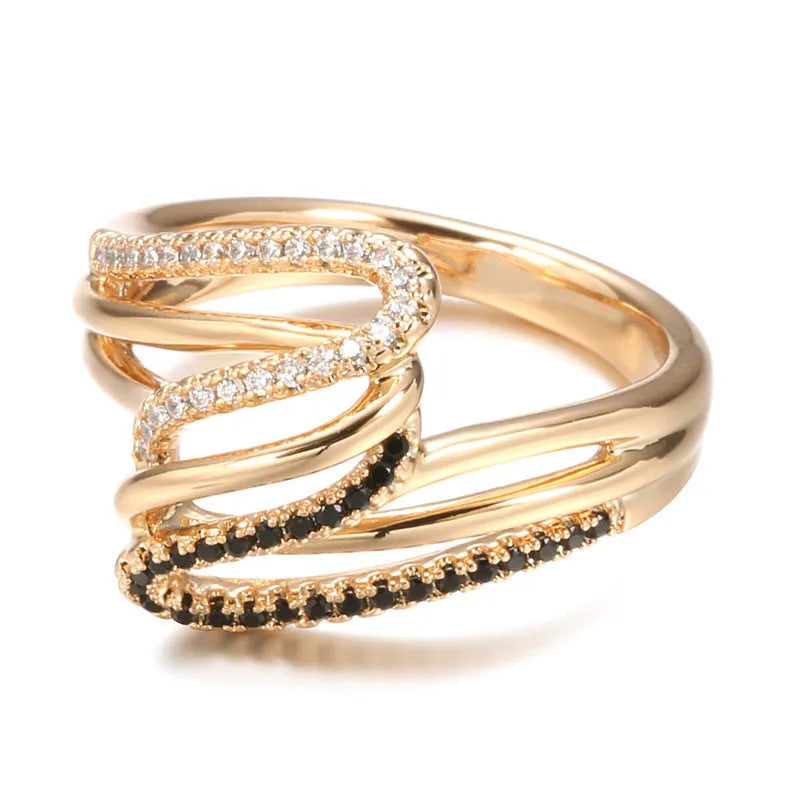 Women's copper ring with micro-inlaid zircon detailing in electroplated WK2230 colour