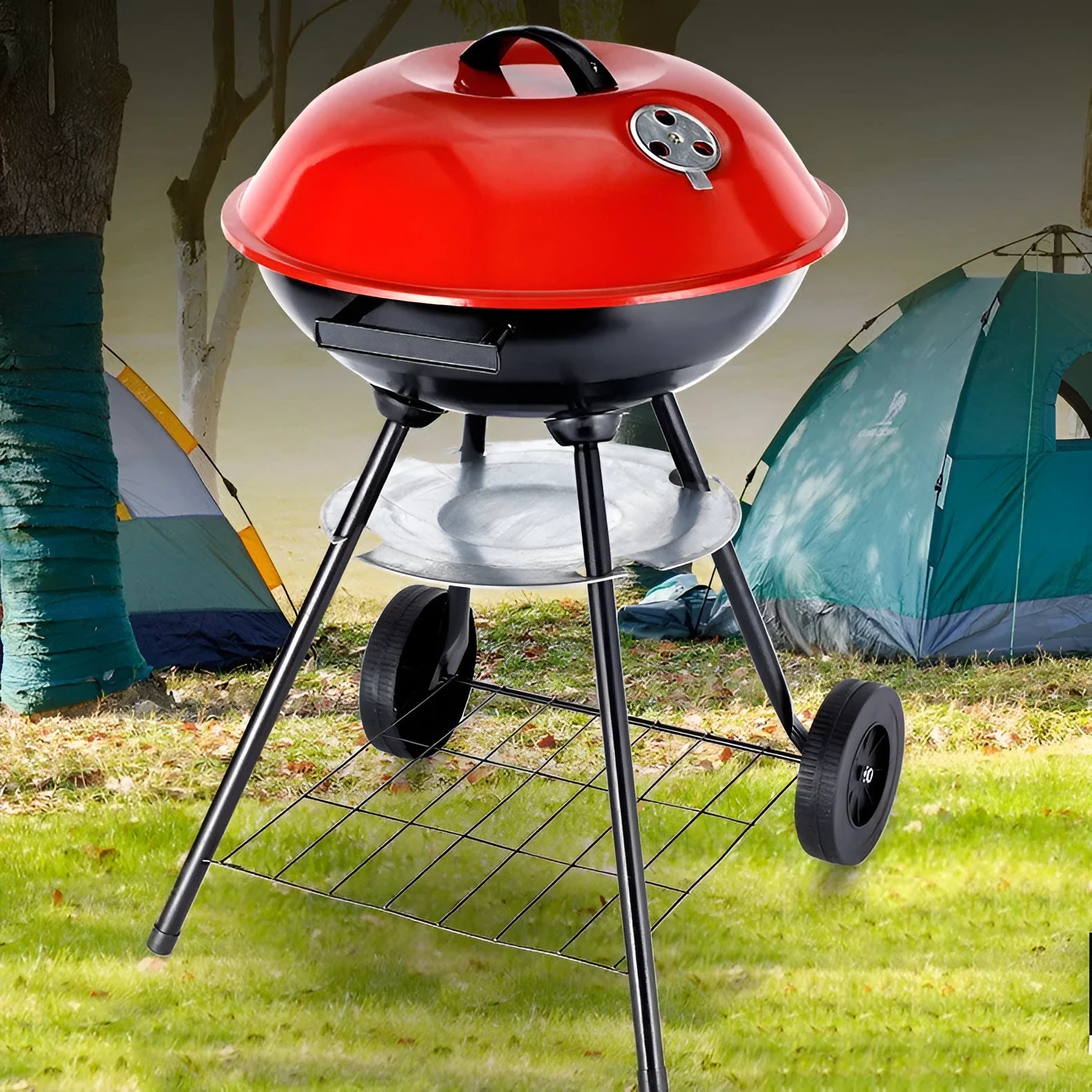 Portable iron barbecue oven with a 14-inch apple stove grill for 3-5 people.