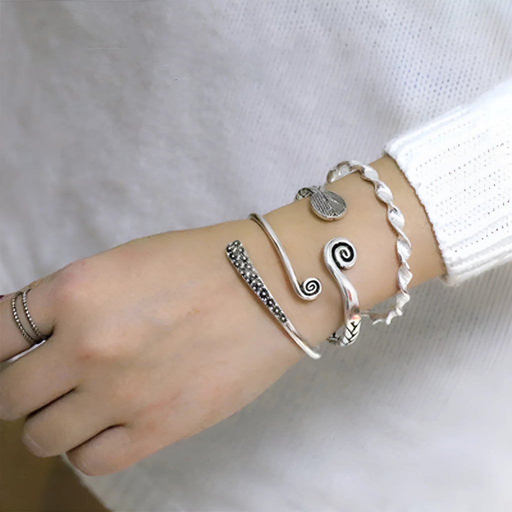 Women's Chinese retro style silver electroplated bracelet with fish charm and adjustable closure