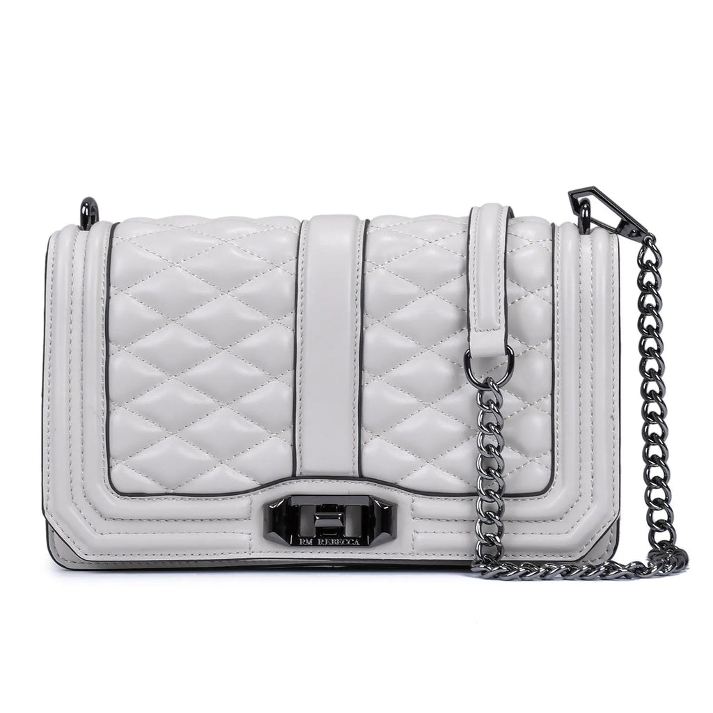 Women's shoulder chain bag in first layer cowhide with plaid pattern and chain strap, square shape