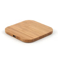 Square bamboo wood 5W wireless charging pad with brown finish and Qi certification