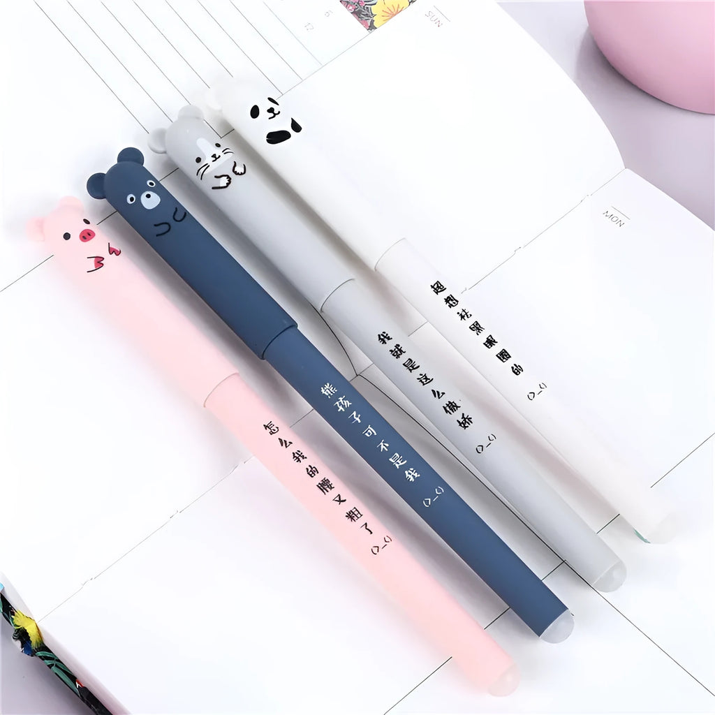 0.5mm hot erasable pen set with plastic caps and replacement refills in black, blue or red ink options