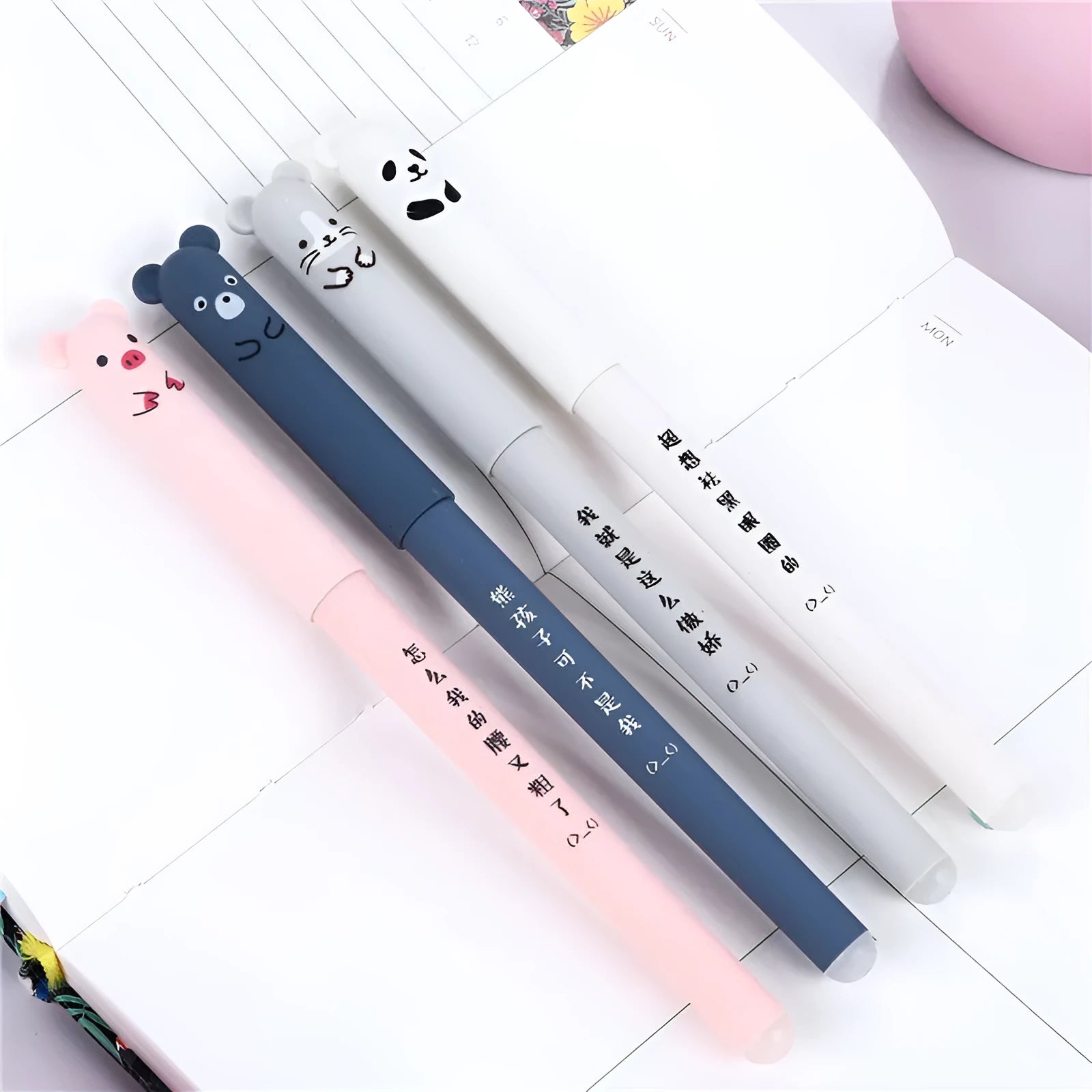 0.5mm hot erasable pen set with plastic caps and replacement refills in black, blue or red ink options