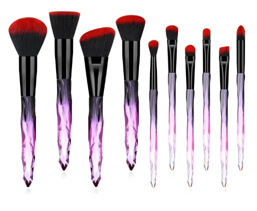 10 clear crystal diamond shank foundation brushes with artificial fibre bristles in choice of colours