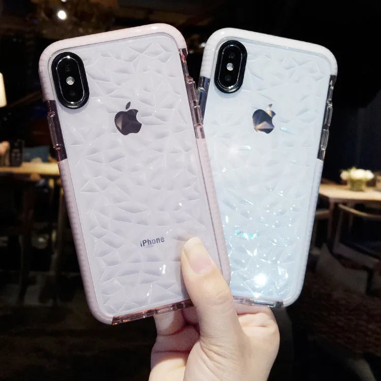 Simple striped TPU phone case for iPhone in black, pink, and white colour options.