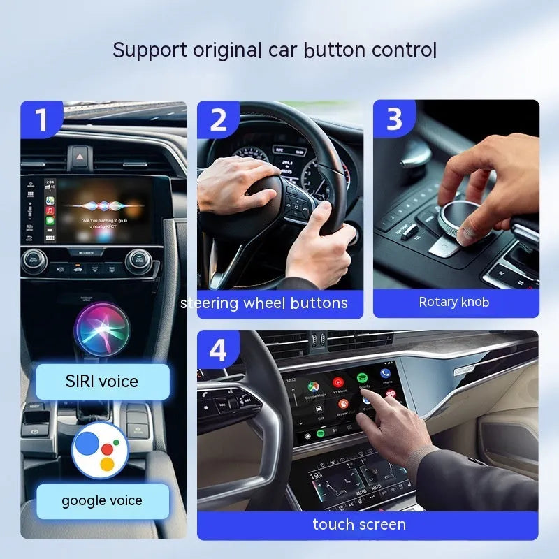 Car wired to wireless entertainment box with data cables for vehicle audio system connection