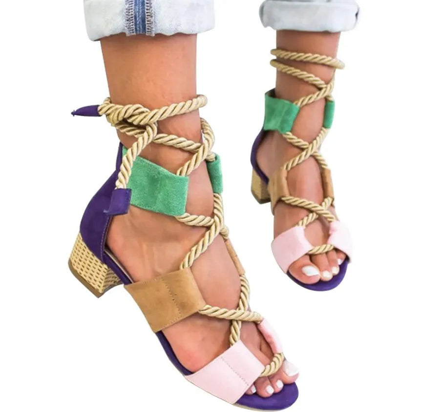 Women's sandals with thick middle heel, fish mouth toe, front strap and ankle strap in various colours