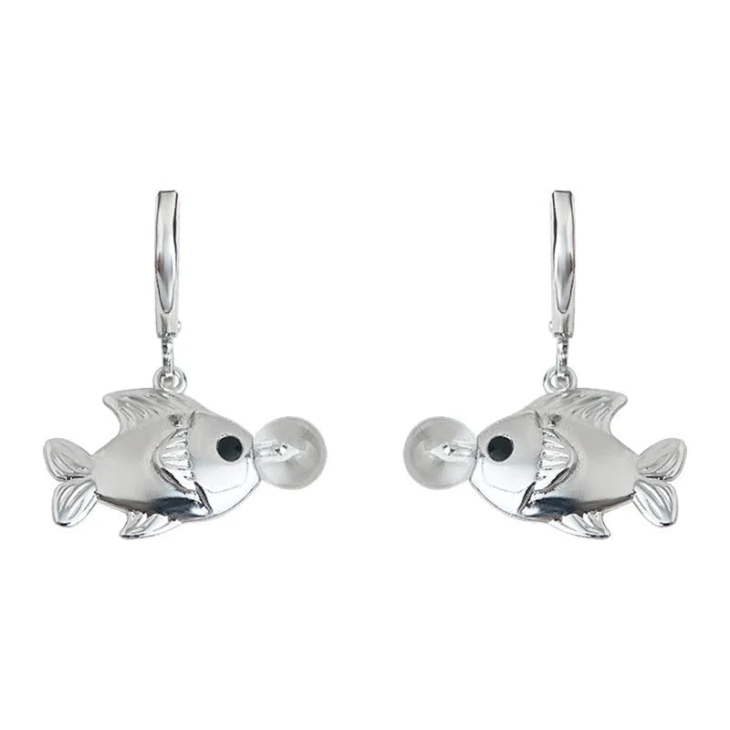 Pair of bubble fish earrings with goldfish design in electroplated copper