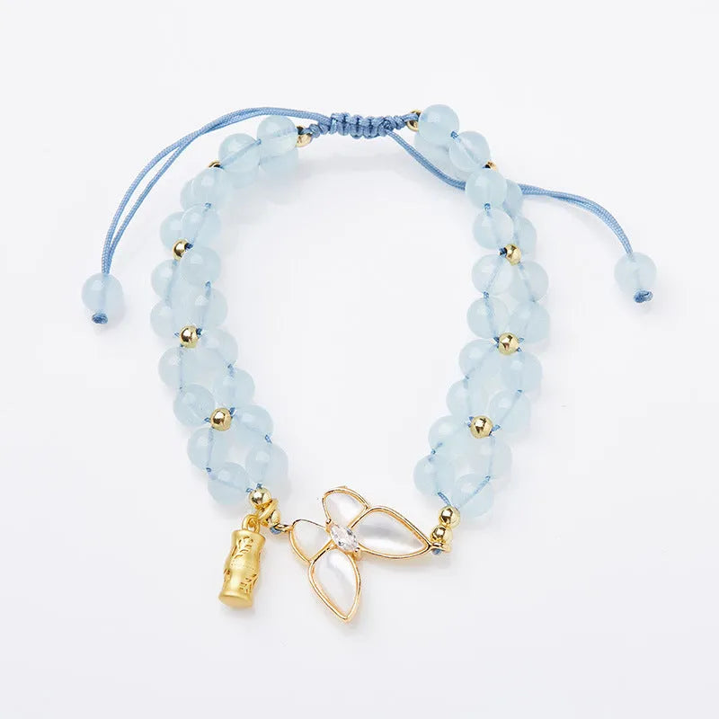 Women's handmade aquamarine butterfly woven bracelet in retro style with 6mm width