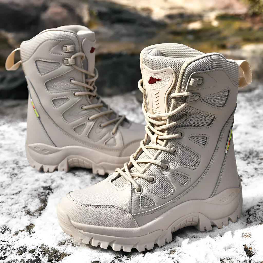 Cowhide leather hi-top hiking shoes for outdoor running, climbing and camping activities