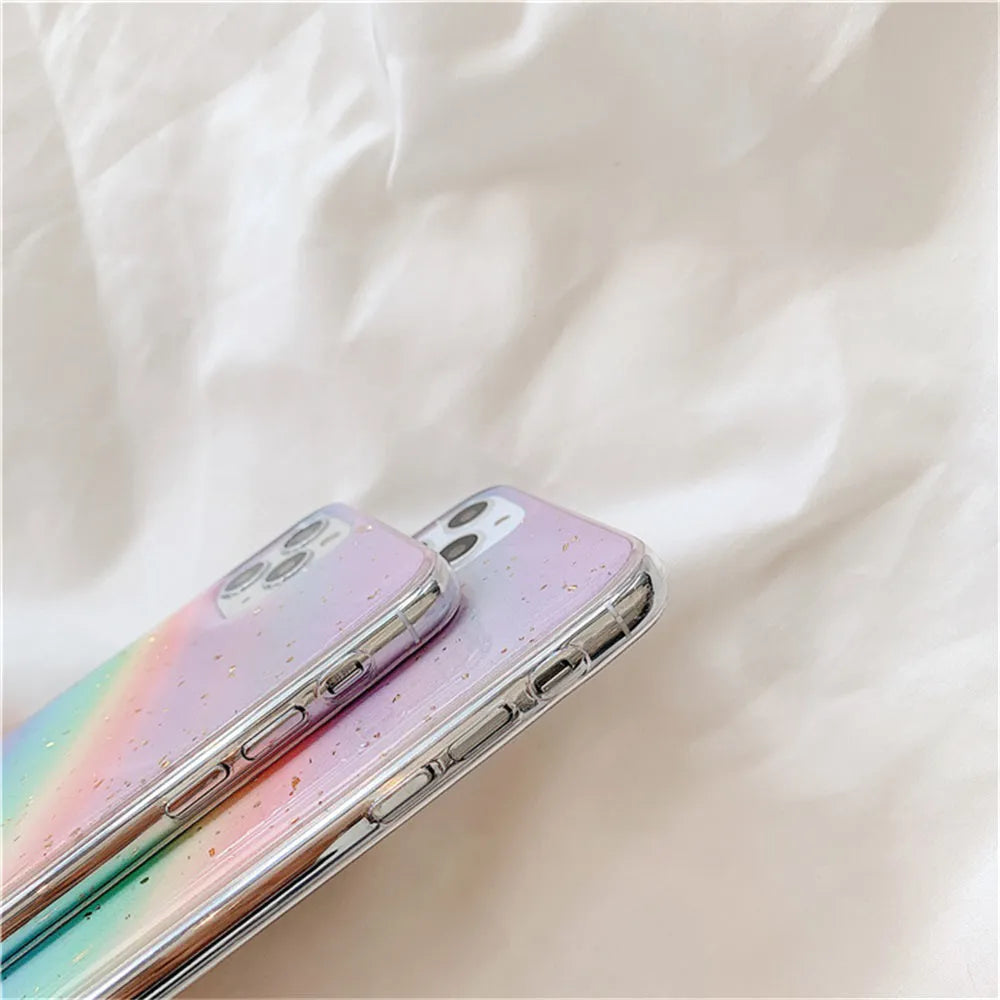 Rainbow gradient striped TPU phone case for iPhone models with Japanese-Korean style design