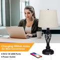 European-style alloy bedside table lamp with touch controls and USB charging socket in silver metallic finish