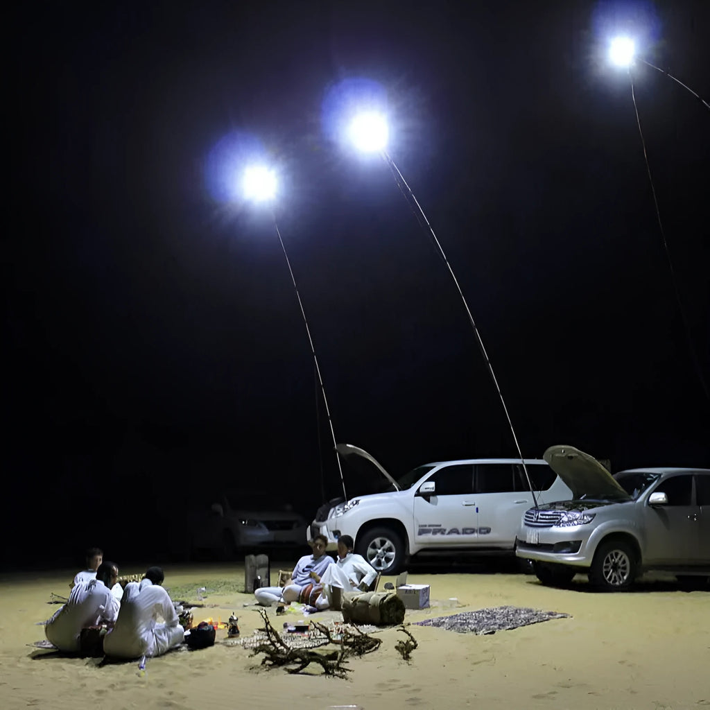 LED fishing rod light with telescopic pole and remote control for outdoor night fishing and camping