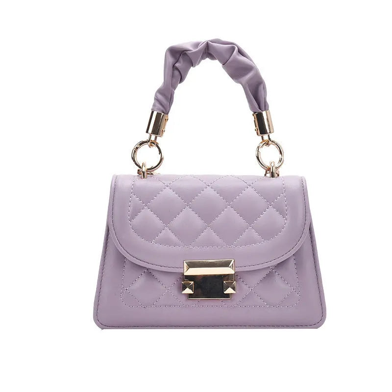 Korean-style purple PU small square shoulder bag with tapered 16-19cm width dimensions