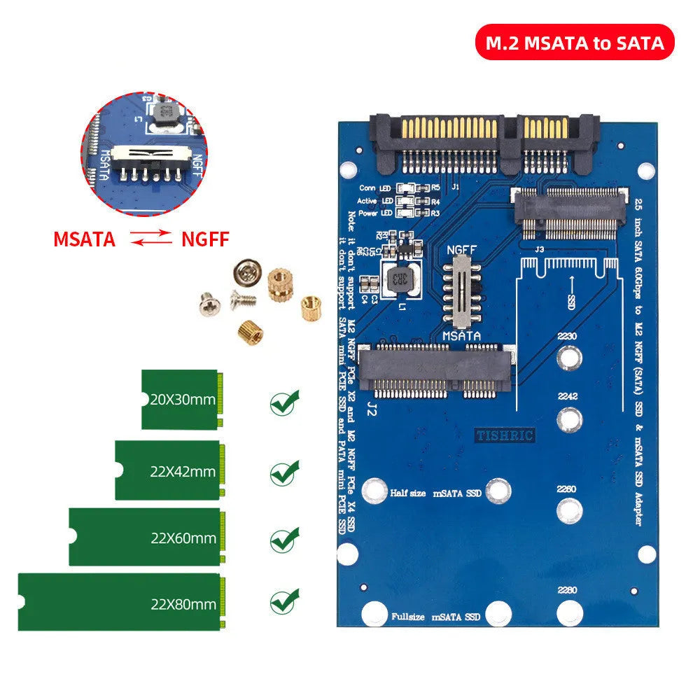 SATA3 to M2 NGFF MSATA SSD conversion adapter card in black or blue colour options