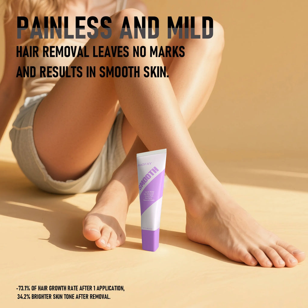 PHOFAY pain-free hair removal cream tube with included plastic applicator scraper tool