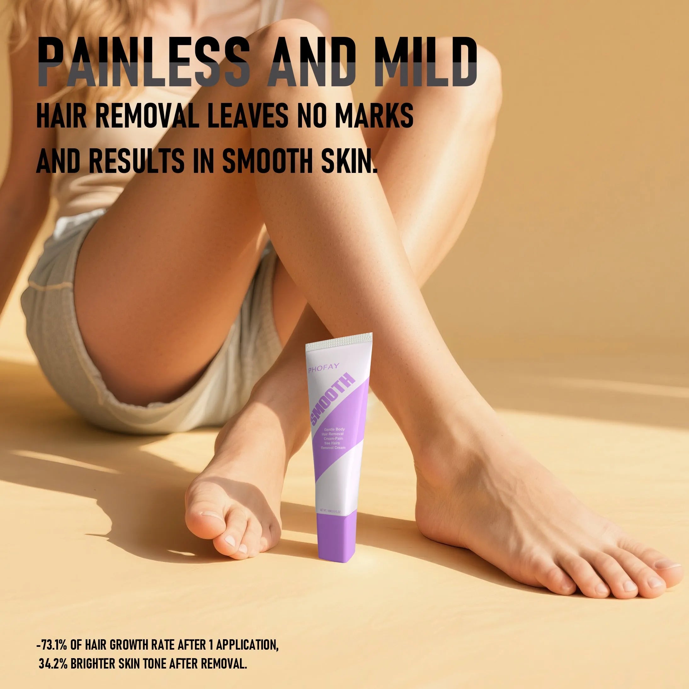 PHOFAY pain-free hair removal cream tube with included plastic applicator scraper tool