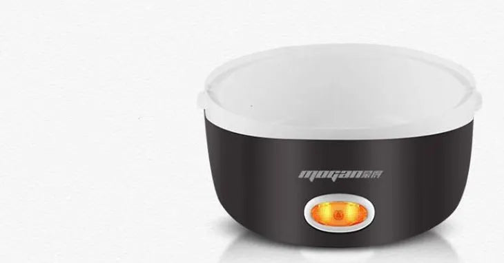 White rice cooker with 2L capacity and steaming basket options
