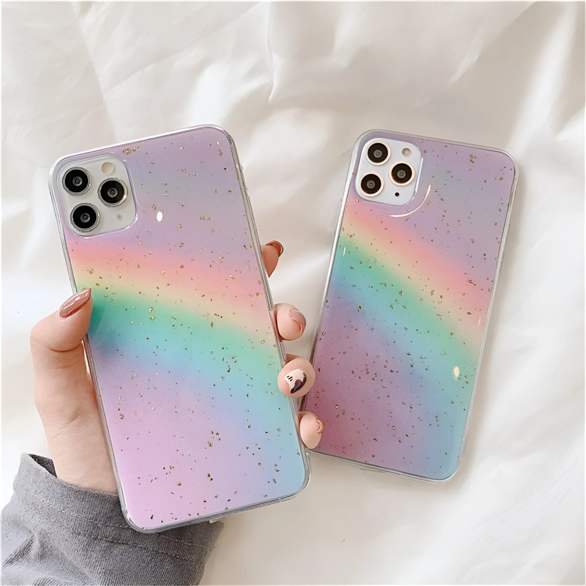Rainbow gradient striped TPU phone case for iPhone models with Japanese-Korean style design