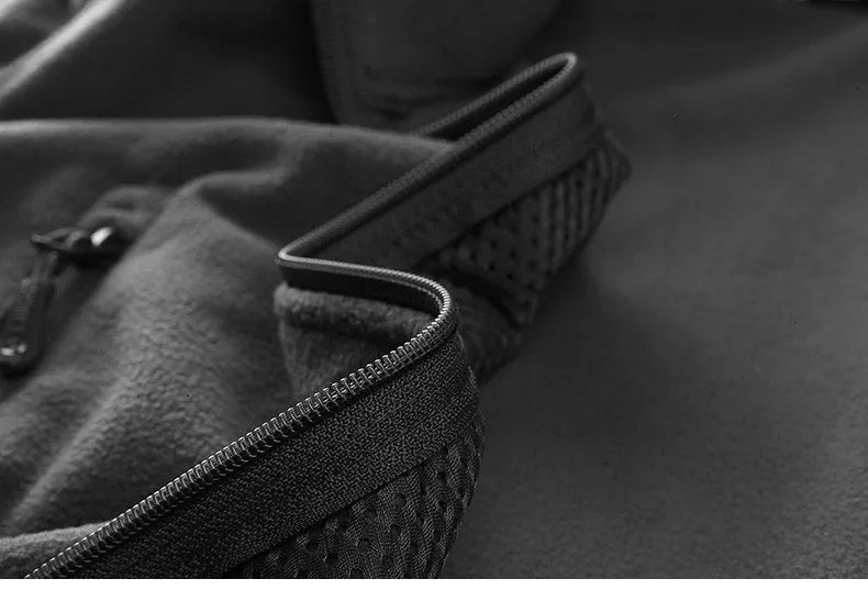 Men's thick military army fleece jacket, windproof thermal, cashmere lining, solid colour, zip front, turn-down collar