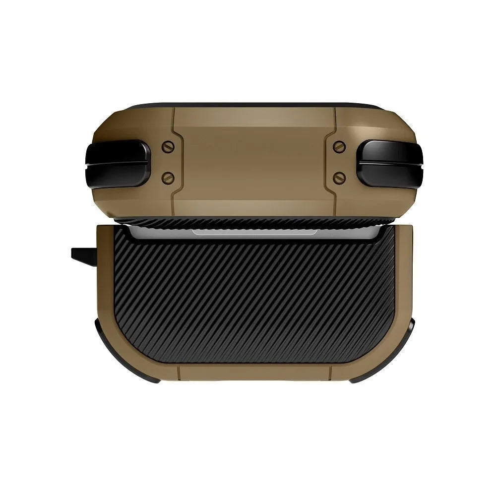 Black TPU and PC protective case for AirPods 1, 2 and Pro models on a white background.