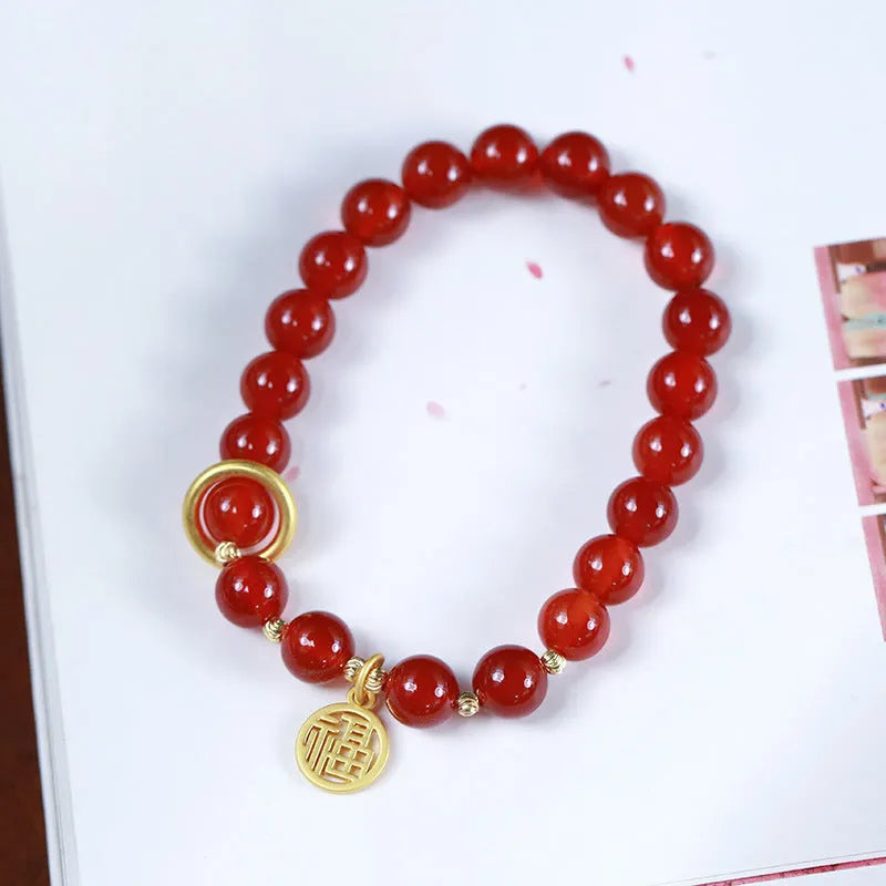 Natural red agate bracelet with weaving construction in national style design