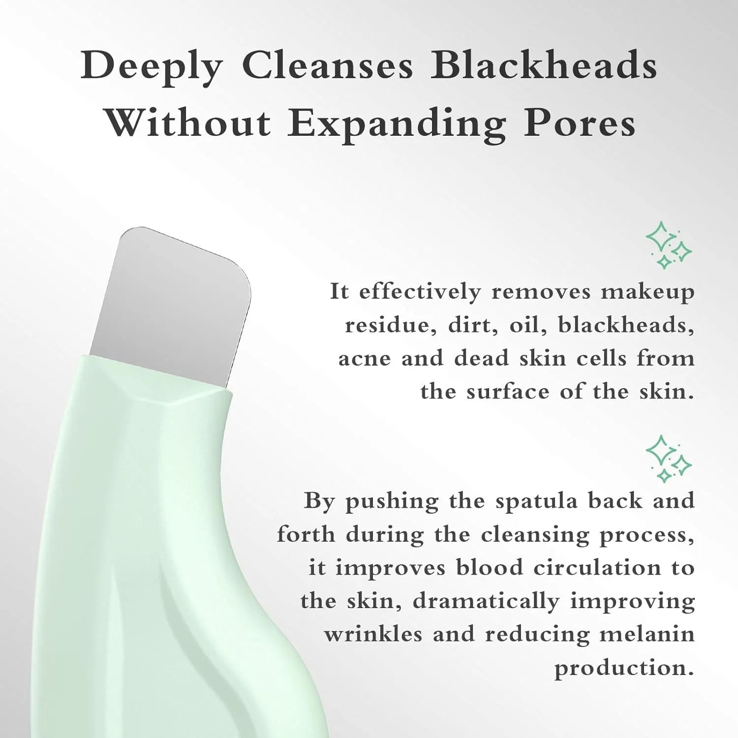 Stainless steel blackhead removal tool with green silicone attachment and non-slip handle