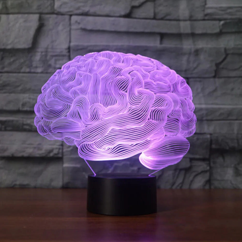3D brain design LED desk lamp with colour changing modes and remote control on acrylic base