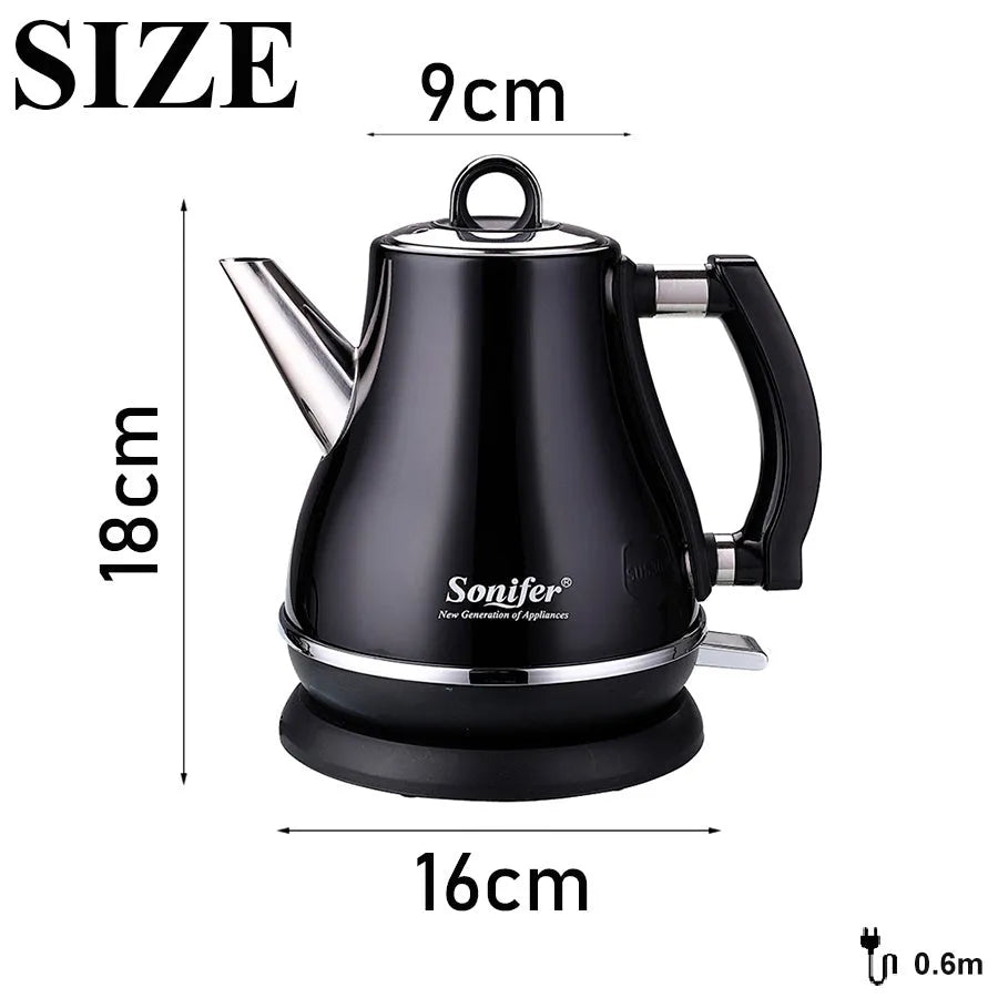 Son-Mother Pot set, a retro-style stainless steel teapot with 1.2L capacity shown in black, blue, and red colour options.