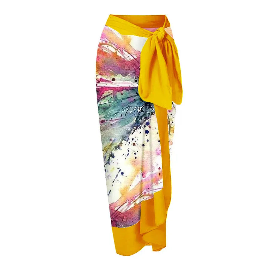 Yellow women's conservative one-piece swimsuit with belly coverage in sleeveless design