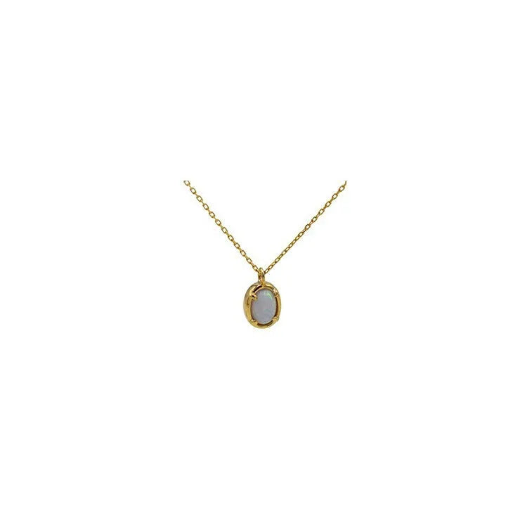 S925 silver geometric opal pendant necklace with oval design in gold or white gold colour options