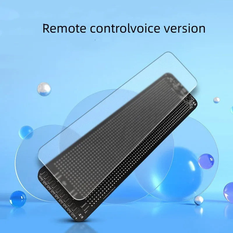 Full-colour LED matrix display module with remote control, showing a sample graphic on its 20x64 pixel screen