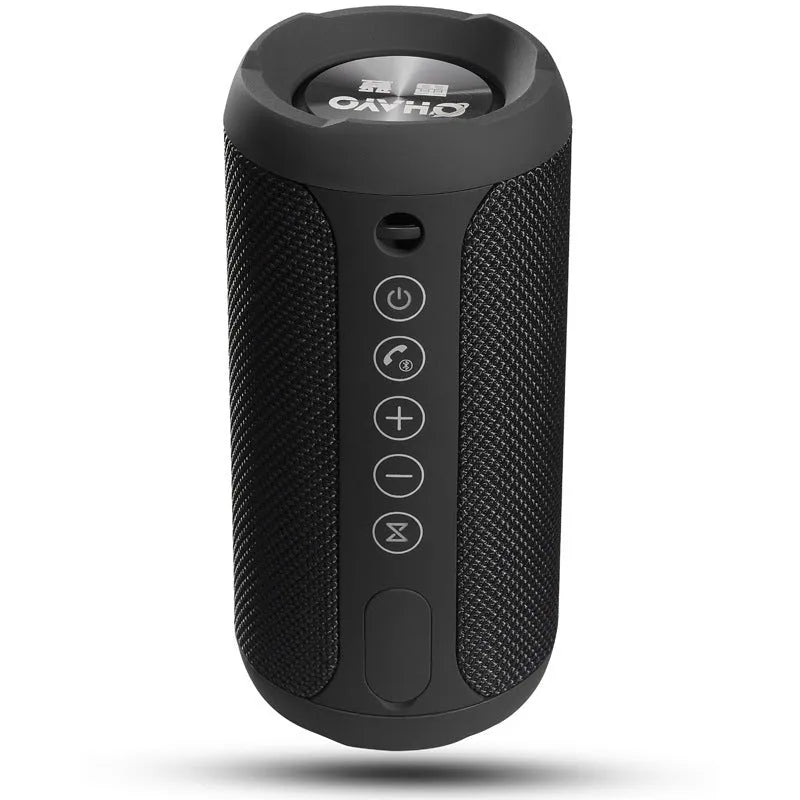 Outdoor waterproof portable Bluetooth speaker in black, camouflage, grey, or red.