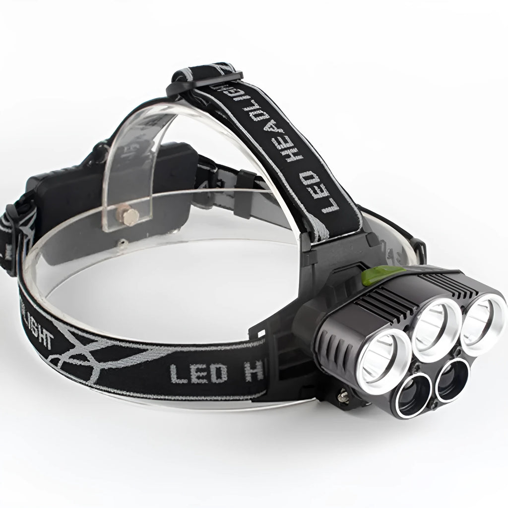 Outdoor head-mounted camping light with LED beam and adjustable head strap